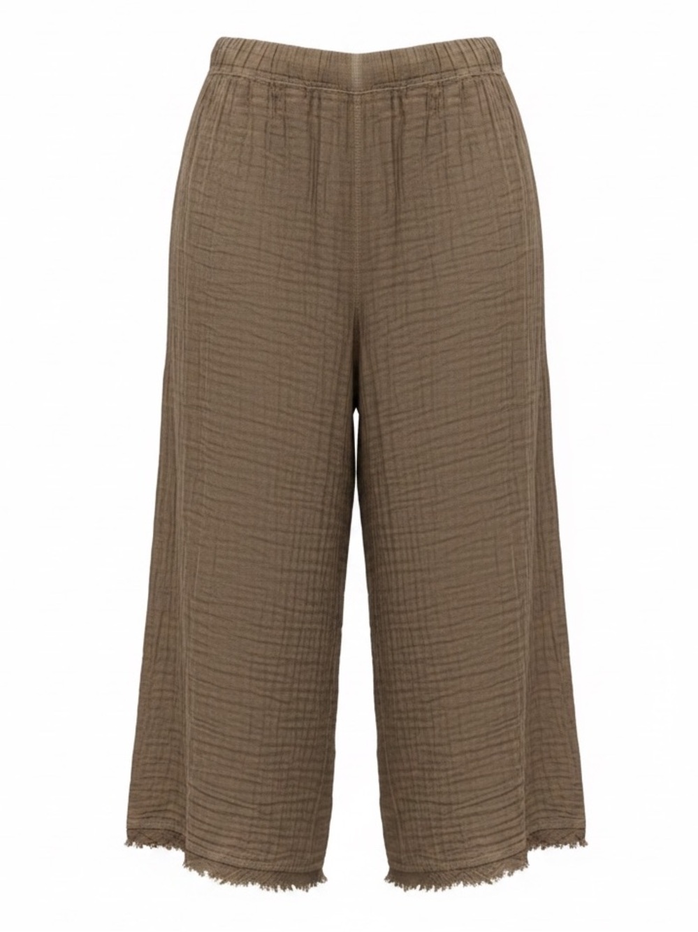 HONEST COTTON 100% Cotton Wide-Leg Frayed Hem Crop Palazzo Pants Pockets
